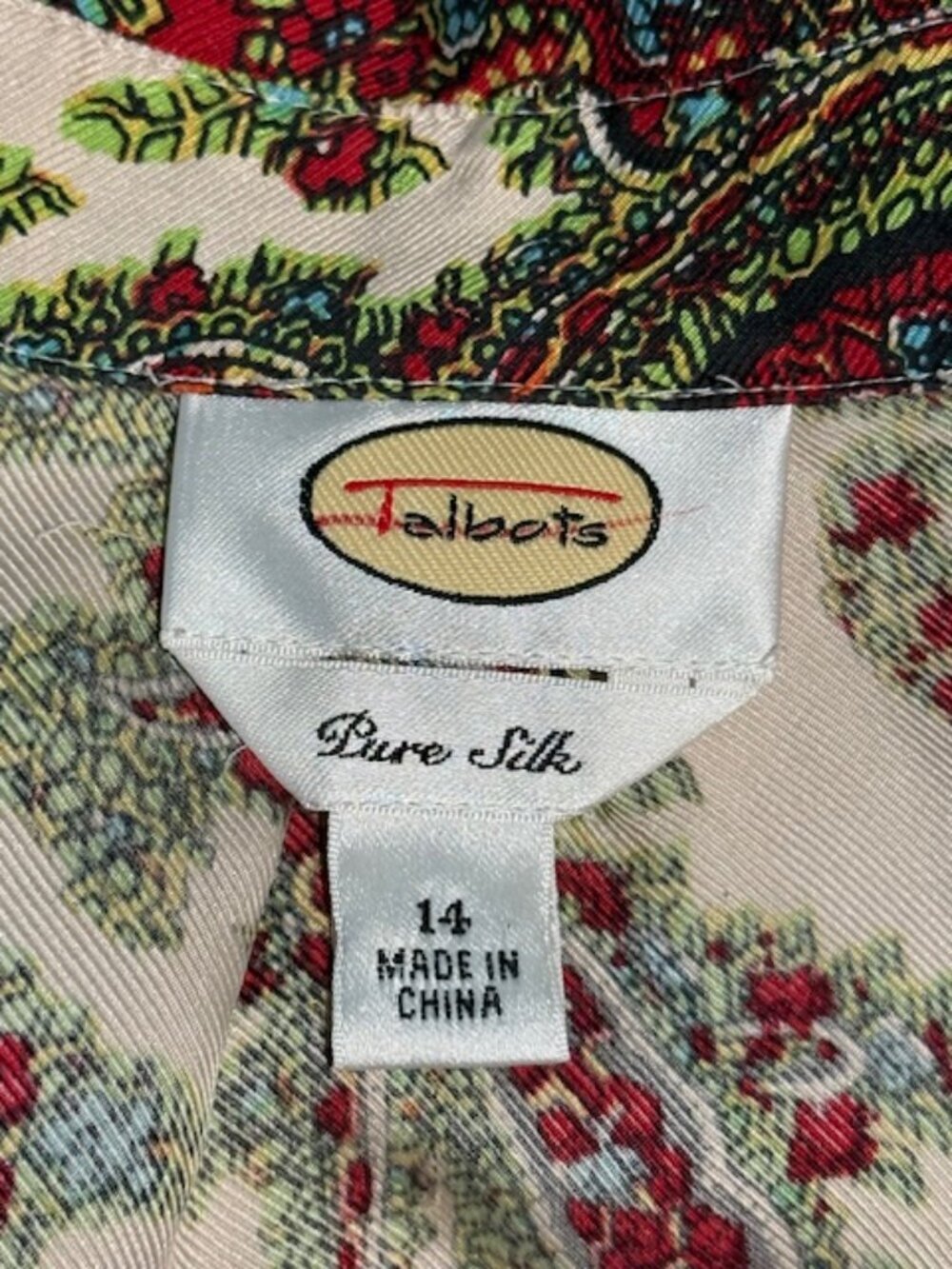 Talbots Women’s 100% Silk Blouse Paisley Print Button Front Collar V-Neck 14 EUC - Picture 15 of 16